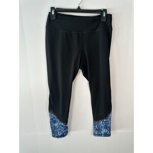 Gaiam Women's Medium cropped Leggings Poly/spandex Black w/blue design Pocket